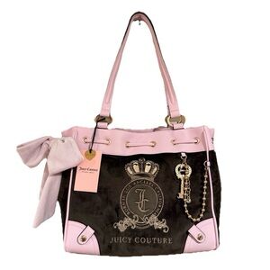 Juicy Couture Brown and Pink Suede Tote with Charm Accents
